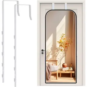 Over-The-Door Mirror Hanger, Adjtable Door Mirrors Hanger Set with Protective Lining, 2 Pcs Door Brackets Perfect Height and Fit (Mirror Not Included)-White