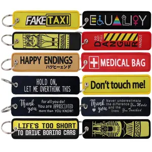 Quotations series Embroidery Key Fobs Holder Men Women Key Tag Keychain for Motorcycles Key Ring Jet Tag Accessories