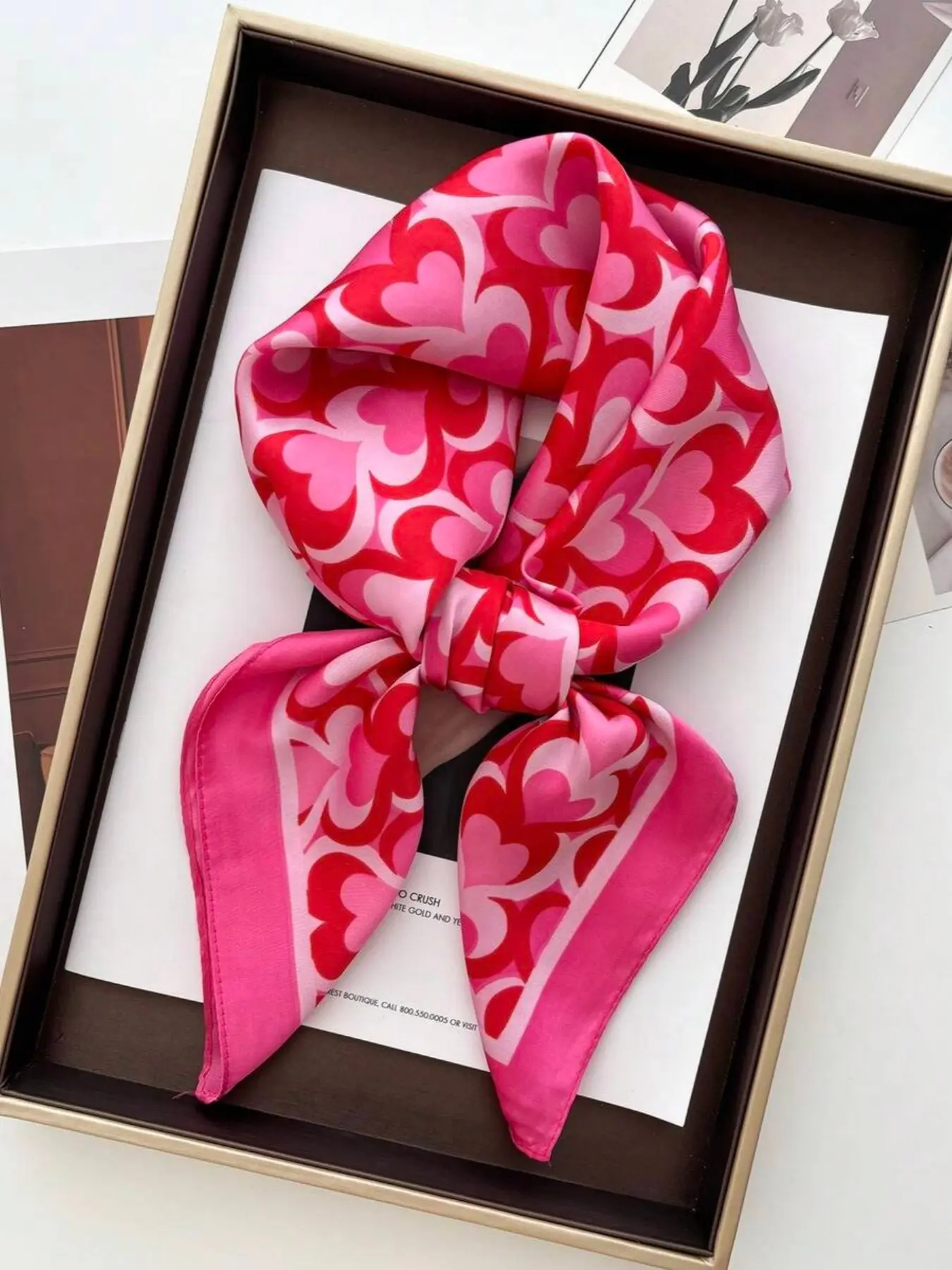 High-Quality Satin Towel, New Spring Fashion Women's Headscarf, Belt, Bag Decor, Ribbon, Hairband, Scarf, Fashion Hair Scarves, Hearts, Valentine's Day Gift, Silk Feeling Scarf