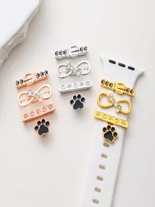 4 Piece Zinc Alloy Watch Band Decorations, Cute Dog Paws and Bone Rings, Fits Apple Watch, Pet Lover Jewelry, Fashion Wrist Accessories