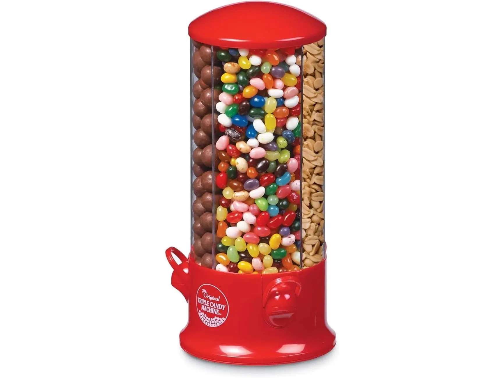 Jobar JB8450RED Handy Gourmet Jar Rotating Triple Candy Dispenser, Red