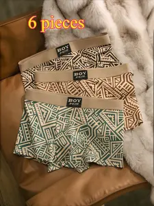 Men's Colorblock Geometric Print Boxer Shorts, Loose-Fitting Vintage Style Comfortable Menswear Underwear for All Seasons, Available in 3/6 Pack