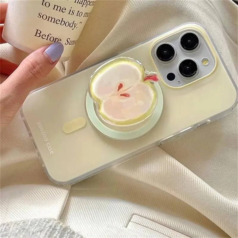 Korean Cute Cartoon Apple For Magsafe Magnetic Holder Grip Tok Phone Stand Support For iPhone 15 Pro Max 11Pro Phone Accessrioes