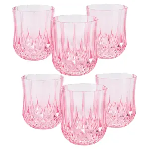 8 oz. Bulk 48 Ct. Pink Stemless Patterned Plastic Wine Glasses