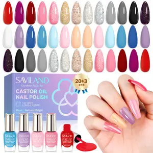 SAVILAND 20pc Quick Dry Nail Polish Kit: Fall Classic Color Glitter & Solid Shades Non-Gel Formula with Base & Top Coat Perfect for Nail Art