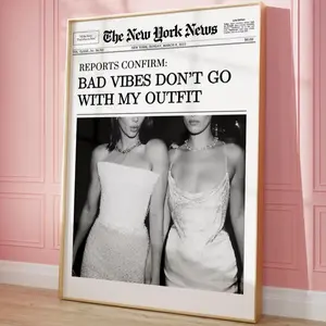 Trendy Wall Art, Newspaper Print, Girly Bathroom Wall art, Fashion Poster, College Dorm Decor, Bar Cart