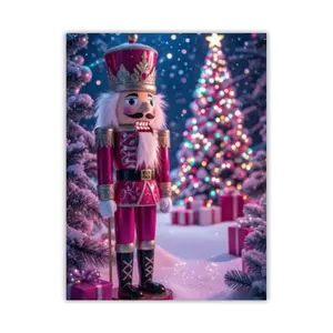 Customized 280G flannel blanket Festive Nutcracker Figure In Red And Gold Stands Amid Snowy Christmas Tree And Gift Boxes