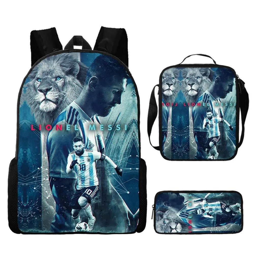 Messi Backpack Set, 3 Piece Backpack Set With Lunch Box Pen Box , High Capacity Bookbag Lunch Bag Pencil Case Workplace Travel