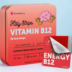 Vitamin B12 Oral Strips - Fast-Absorbing, Vegan, Non-GMO, Sugar-Free for Tiredness and Fatigue - Delicious Strawberry Flavor - 30 Count Healthcare Fitness