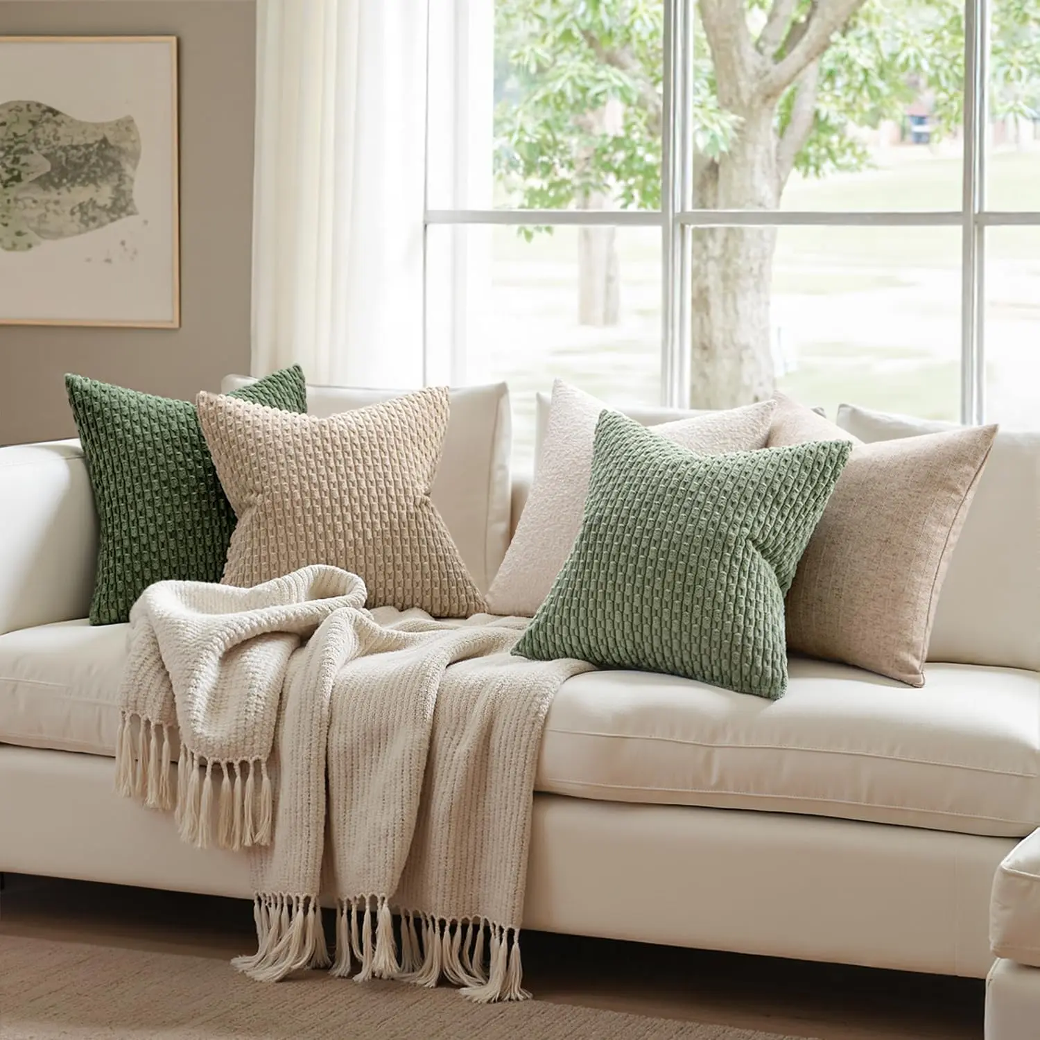 Pack of 2 18x18 Inch Decorative Throw Pillow Covers Soft Boho Striped Textured Corduroy Spring Modern Farmhouse Home Decor for Couch Bed Sofa Living Room Sage Green Pack of 2 18x18 Inch Decorative Throw Pillow Covers Soft Boho Striped Textured Corduroy Spring Modern Farmhouse Home Decor for Couch Bed Sofa Living Room Sage Green