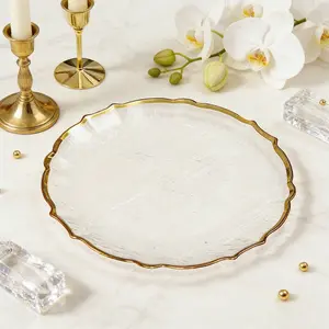 JIT 6PC 13-Inch Golden Rimmed Plastic Charger Plates - Elegant Scalloped Edge Design for Wedding, Event Table Decor, and Catering Dinnerware