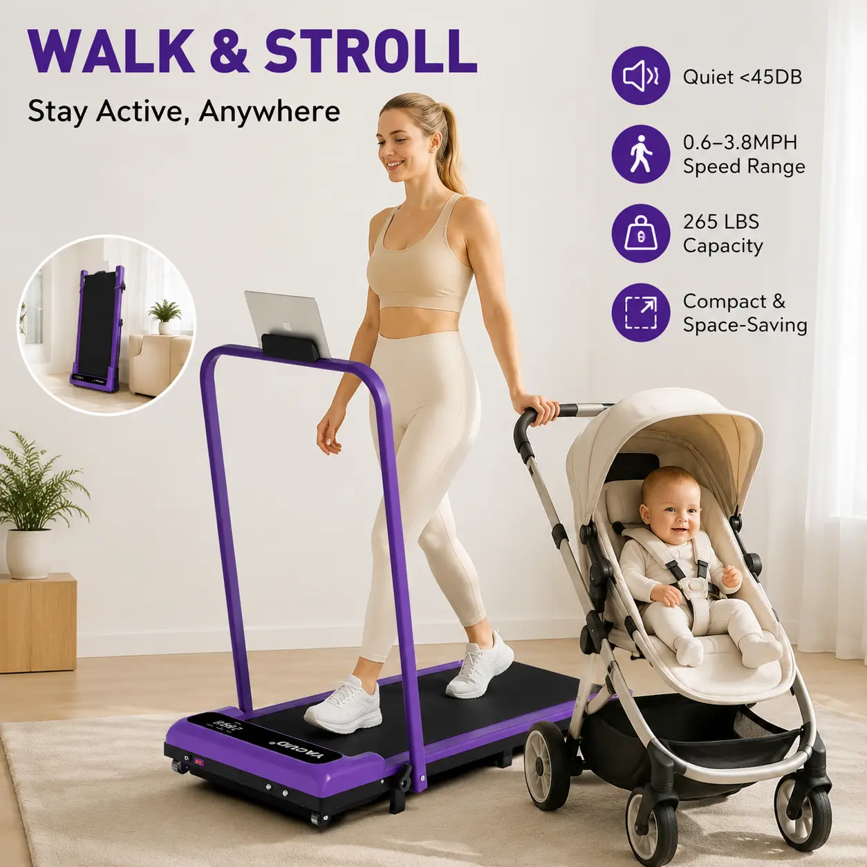 walking pad Folding Walking treadmill for Home/Office, 8% Incline, Handrails, 265 lbs Capacity indoor walking machine  summerwins tiktokshopbacktoschool Portable Walking Pad Foldable Walking Treadmill
