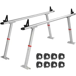 【fathersdaygift】VEVOR Truck Rack, 800 lbs Capacity, 19-34in Adjustable Height, Aluminum Ladder Rack for Truck with 8 Non-Drilling C-clamps, Heavy Duty Truck Bed Rack Two-Bar Set for Kayak, Surfboard, Lumber, Ladder