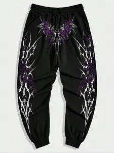 Men's Plus Size Gothic Print Drawstring Waist Sport Pants, Casual Sporty Trousers, Fashion Streetwear, Comfortable and Stylish, Casual Wear