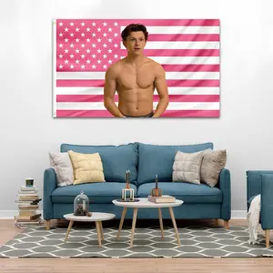 Tom Holland v2 Flag, Pink Aesthetic Wall Flag, Spider Shirtless Flag, Actor Fan Room Decor hot actor wall art tv show tapestry