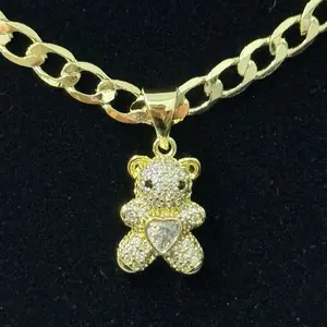 14k Gold Plated Bear Necklace (20in), Chic Style Accessories for Women, Hypoallergenic Dangle Earrings Set, Women’s Earrings