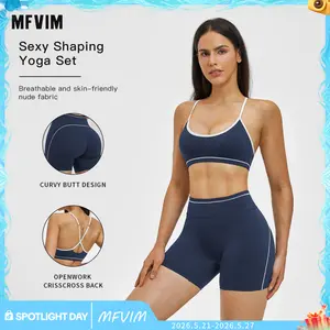 MFVIM women’s two-piece color-block yoga set, high-waisted slim-fit casual fitness wear for general gym training, sports-casual outfit set