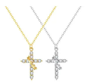 Eleganza Adorn Diamond Cross Necklace for Women Dainty Cubic Zirconia Cross Pendant Necklaces Simple Rotated Crown Cross Necklace for Women Trendy Jewelry Gifts