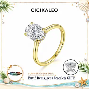 CICIKALEO Oval Cut Moissanite Hidden Halo Ring for Women High Setting 2CT D VVS1 18K Gold Plated Lab-Created Hypoallergenic Wedding Engagement Anniversary Gift Fine Formerly CICI GEMS R02 #Summervibes