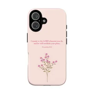 Pink Floral Bible Verse Phone Case – Christian Proverbs 16:3 Phone Cover for iPhone 17 16 15 14 13 12 11 Pro Max X XR XS & SS Galaxy S25 S24 S23 S22 S21 | Aesthetic Minimalist Faith Gift for Her Women Girls