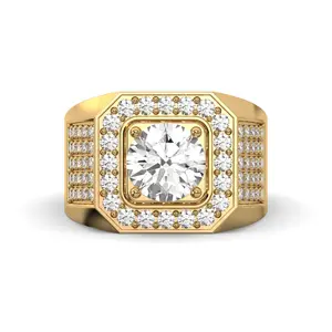 Men's Jewelry - Men's VVS Lab Diamond Ring | Round Brilliant Cut Halo | Yellow Gold