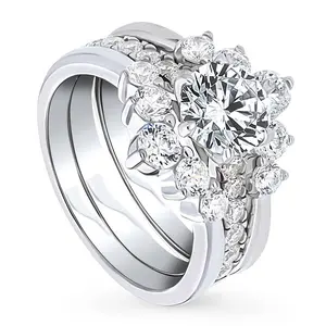 BERRICLE Sterling Silver Solitaire 5-Stone Wishbone Engagement Rings Statement Stackable Band for Women, 1.25 Carat Round Cut Cubic Zirconia CZ Ring Set