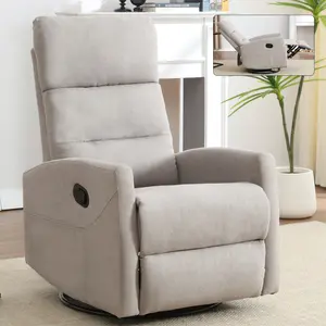 Recliner and Swivel Glider Chair with Adjustable Backrest and Side Pockets, Manual Glider Chair, Comfy Upholstered Single Sofa Armchair for Living Room Bedroom, Polyester Glider, Heavy Duty Motion Mechanism