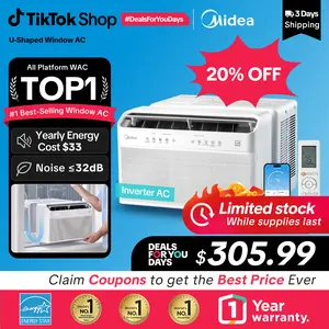 【DFYD】Midea 6K/8K/10K/12K BTU U Shaped Smart Inverter New Window Air Conditioner,  2026 version AC, Cools up to 450 Sq. Ft.,Ultra Quiet with Open Window Flexibility, Works with Alexa/Google Assistant, 35% Energy Savings, Remote Control