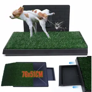 Dog Grass Pad with Tray Large, Puppy Turf Potty Reusable Training Pads with Pee Baffle, Artificial Grass Patch Training Pads Ideal for Indoor and Outdoor Use, Ideal for Small and Medium Dogs
