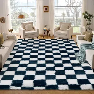 Modern Checkered Rug Long-pile Soft Washable Non-slip and Non-shedding for Bedrooms Dining Rooms Offices Living Rooms Playrooms Children's Rooms and Party Decorations