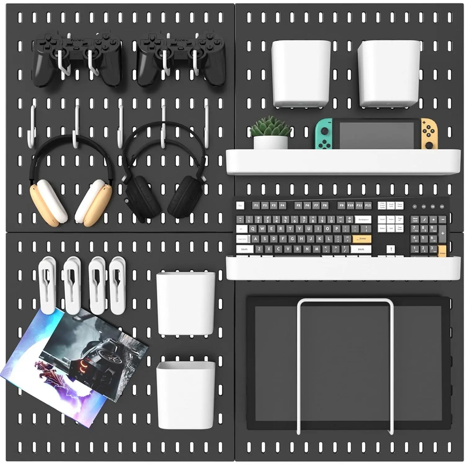 Pegboard Combination Kit, 25.2" x 25.2" Wall Mounted Storage Set with 4 Pegboards & 20 Accessories Hanging, Peg Boards Organizer