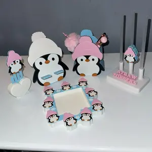 Penguin Winter Desk Set Bundle ️ Cute Pen Holder, Sticky Note Holder, Straw Toppers & More | 3D Printed Gift Set