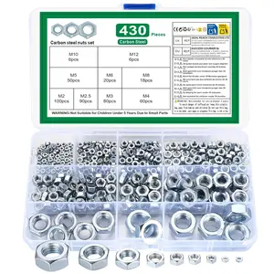 Metric Hex Nuts Assortment Kit, 430 Pcs Stainless Steel Hex Nuts Set, Hex Hardware Nuts, Coarse Thread Hexagon Nuts for Screw Bolts, M2 M2.5 M3 M4 M5 M6 M8 M10 M12