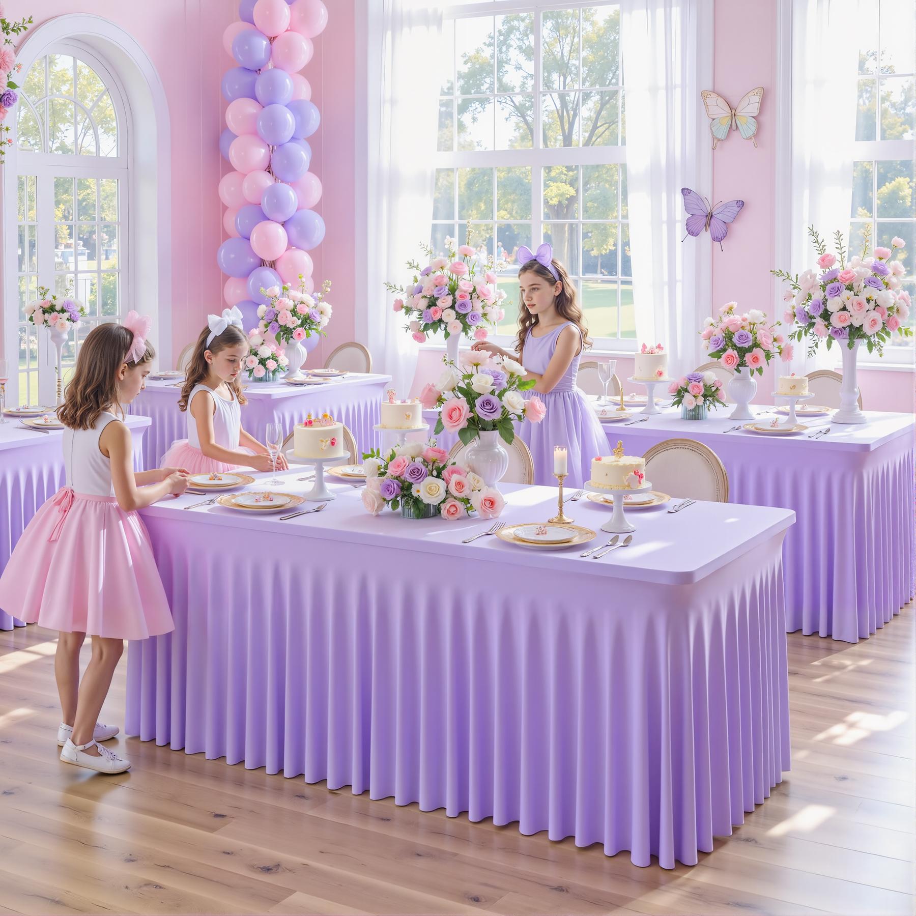 4/6/8FT Spandex Tablecloths for Rectangle Tables Wrinkle Free Washable  Table Cloth Rectangle Stretch Fitted Table Cover with Skirt for Wedding Birthday Party Banquet Baby Shower Buffet Event Summer Vibes Outdoor Fun