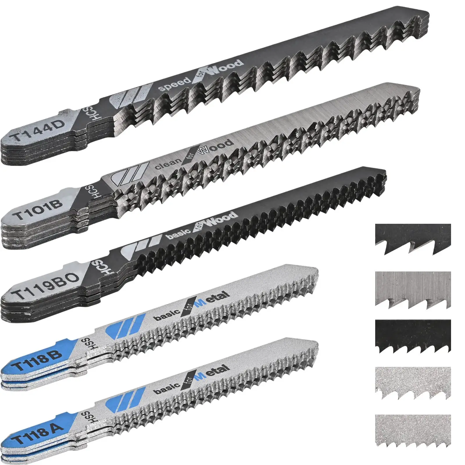 Jigsaw Blades Set, 20pcs/set Assorted T-shank Replacement Jig Saw Blades Set for Cutting Wood and Metal, Power Tool Accessories for Home Use