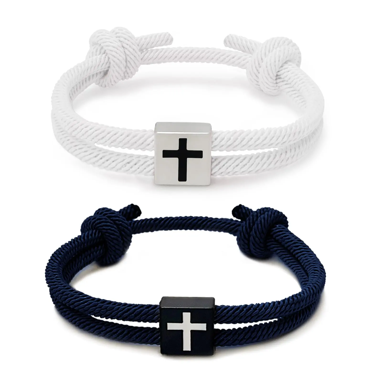 White+navy blue Milan rope cross bracele