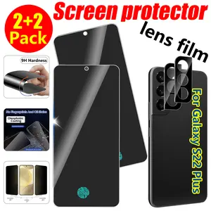 【 2+2 Pack 】 Suitable For Samsung Galaxy S22 Plus 5G Privacy Screen Protector 6.6-Inch And Camera Lens Film, 9h Tempered Glass, Easy To Install ﻿
