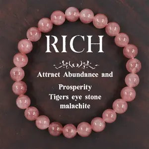 Elegant Strawberry Quartz Stretch Bracelet - Natural Stone Charm Beads, Fashion Accessory Women Lucky Bracelet Boho Bead Stone Bracelet Vintage Pink Quartz Stone Chain Wedding Party Jewelry Gift