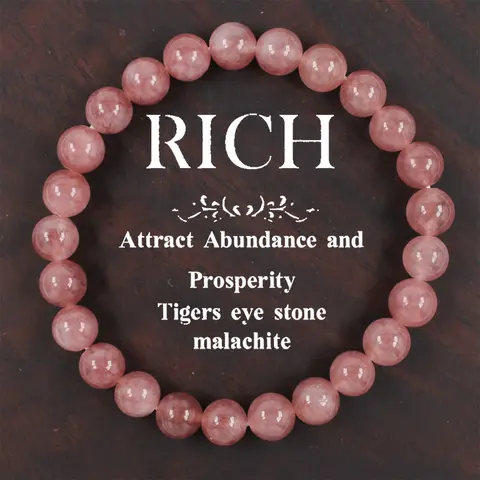 Elegant Strawberry Quartz Stretch Bracelet - Natural Stone Charm Beads, Fashion Accessory Women Lucky Bracelet Boho Bead Stone Bracelet Vintage Pink Quartz Stone Chain Wedding Party Jewelry Gift