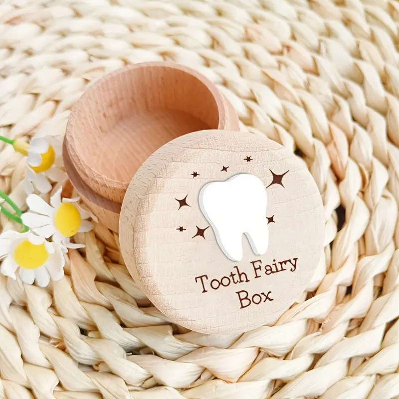 1-piece Maple Leaf Shaped Tooth Fairy Box with 3D White Tooth Pattern Flip Cover - Flip Cover Commemorative Storage Box, Suitable for Decoration, Tooth Preservation, Birth Gifts, Portable Home Decor