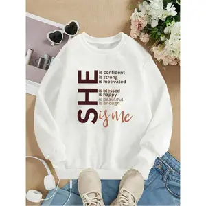 Women's Letter Print Drop Shoulder Sweatshirt, Casual Long Sleeve Round Neck Pullover for Fall & Winter, Ladies Clothes for Daily Wear