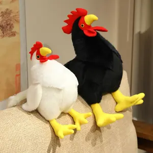 Cute White & Black Rooster Chicken Plush Stuffed Animal, Soft Fluffy Farm Bird Throw Pillow, Rustic Country Decorative Plushie for Sofa Bedroom Farmhouse Home Decor, Gift for Farm Animal Lovers