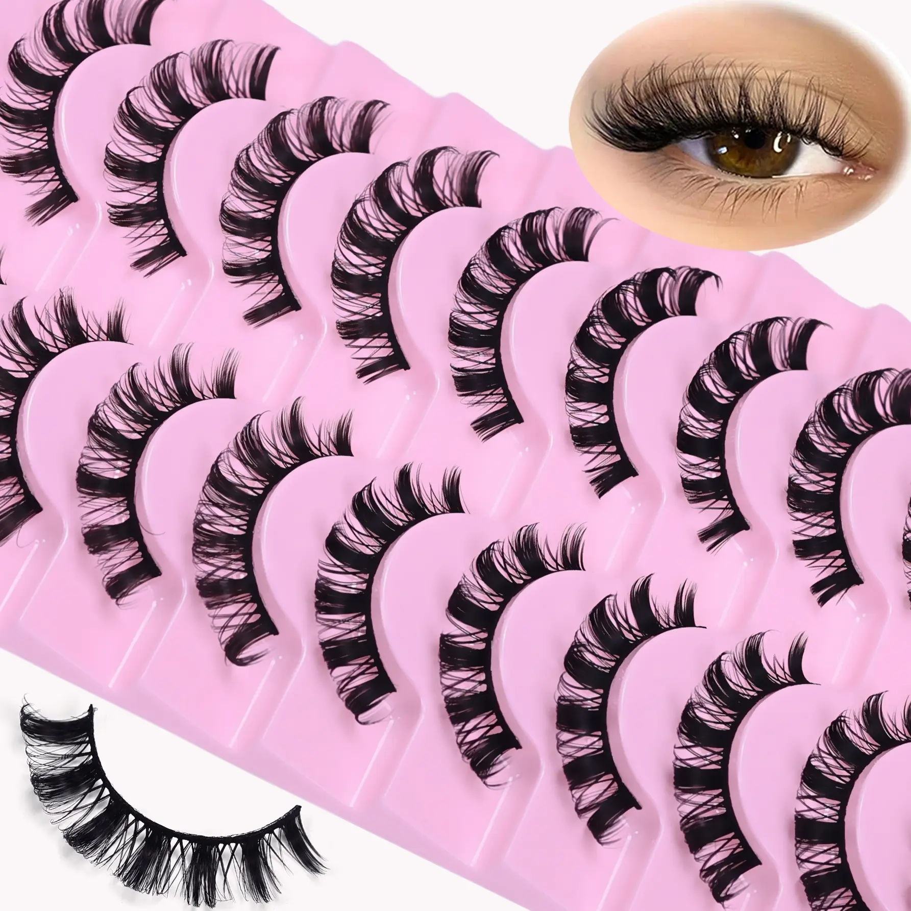 10 Pairs D Curl Russian Lashes 10-16mm, 3D Fake Eyelashes Reusable, Volume False Eyelashes, Volumized False Eyelashes, Fluffy Strip Lashes for Natural Look, Cosmetic False Lashes, Perfect for Daily Use & Parties