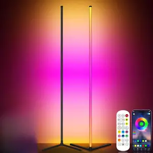2 Pack Corner Floor Lamp, LED Lamps with Remote, RGB Standing Lamp, LED Light Stick, Music Sync Dimmable Color Changing Ambient Light Bar for Bedroom, Living Room, Gaming Room, Party, Dorm
