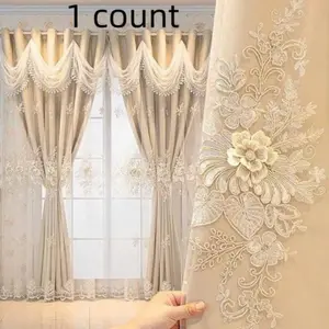 French Luxury Double Layer Room Decor Curtain with Ruffle, Light Blocking, Princess Style, Suitable for Kids' Room, Living Room, Bedroom