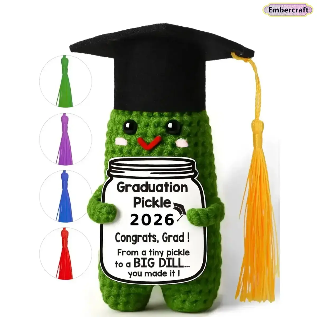 Handmade Crochet Pickle Keychain - Custom Artisanal Personalized Charm Keychain, Gift for Graduation Party, Class of 2026 College Celebration Accessory, Custom Keychains