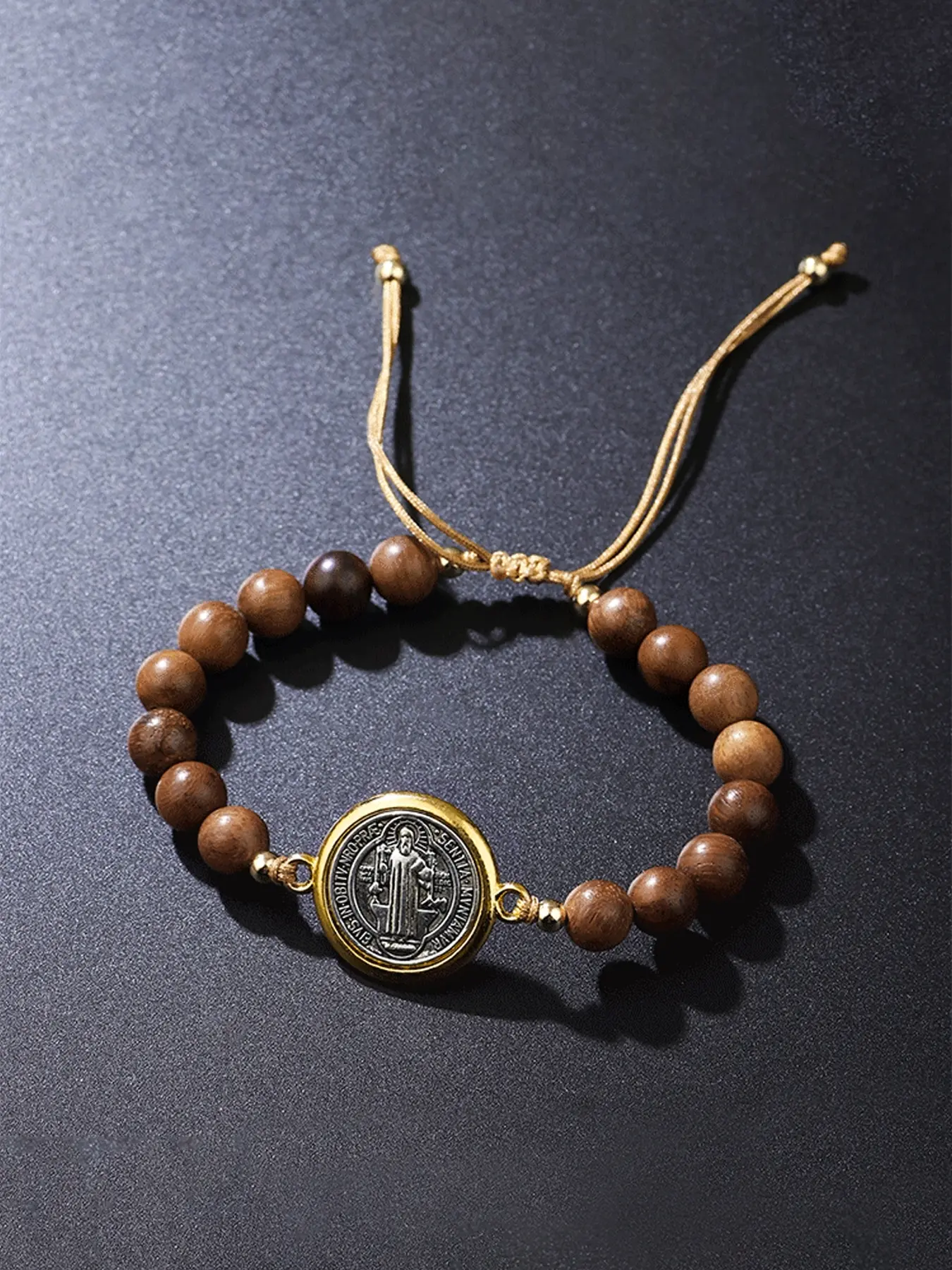 The Saint Benedict bracelet, Beaded bracelet, Adjustable bracelets, has adjustable drawstring and bead design, making it a couple's woven bracelet. It is suitable for daily wear, vacation dates, and is also a small gift, Religious Jewelry Gift