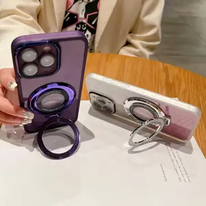 Glitter Decor Camera Protect Phone Case Protector Casing with Ring Stand, 1 Count Fashionable Phone Protective Cover, Phone Accessory Compatible with iPhone 11 12 13 14 15 16 Series