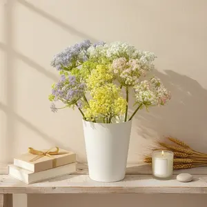 Foam Long Stem Queen Anne's Lace Artificial Flowers Fake Gypsophila Arrangements for Wedding Aisle Decor Wall Background Home Living Room Floral Displays Pink Length 90Cm Can Be Styled