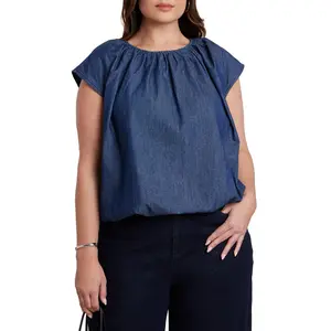 ELOQUII Women's Plus Size Bubble Chambray Top